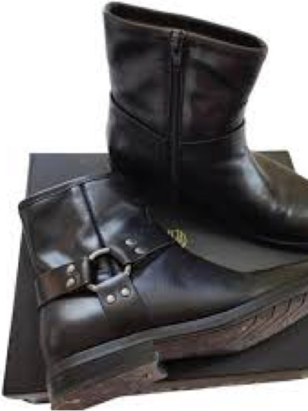 House of Harlow 1960 Black Leather Mid-Calf Zip Harness Boots